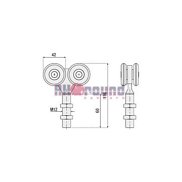 Dubbele hangrol 4 nylon wielen met kogellagers