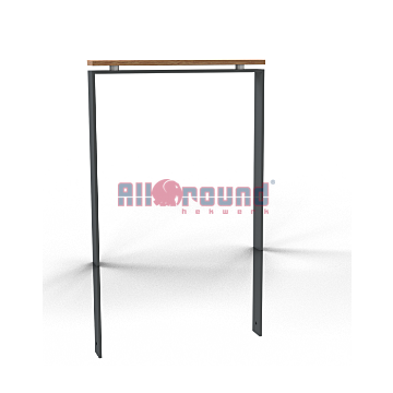 Leunbeugel van platstaal met houten steun