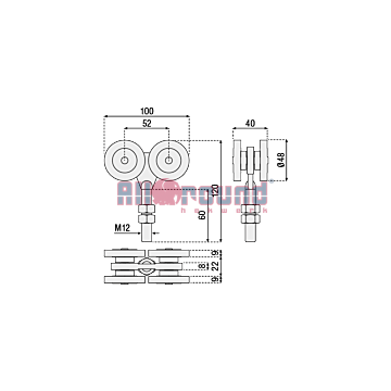 Dubbele hangrol 4 vlakke wielen met kogellagers